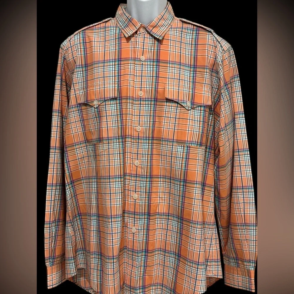 Polo Ralph Lauren Men Shirt Plaid TRIM‎ MILITARY Button Flap Pocket Epaulets XL
